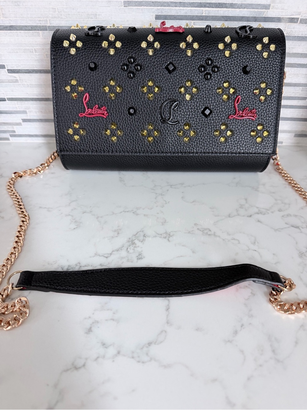 Black Fashion Embellished Leather Crossbody Bag